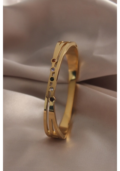 Gold Renk Zirkon Taşlı Gold Renk Kadın Kelepçe 316l Çelik Çok Renkli
