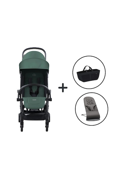 BabyBjörn Bliss Ana Kucağı Petal Woven Anthracite & Bumprider Connect³ Black-Olive Bebek Arabası - Yan Düzenleyici Çanta