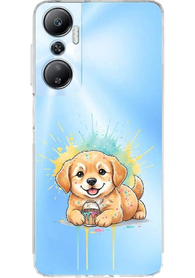 Infinix Hot 20 İle Uyumlu Splash Köpek Tasarımlı Şeffaf Silikon Kılıf Şeffaf