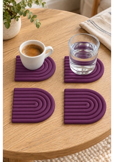 Mını Arch Gökkuşağı %100 Silikon Bardak Altlığı 8 Cm 4'lü Set Mor Çok  Renkli
