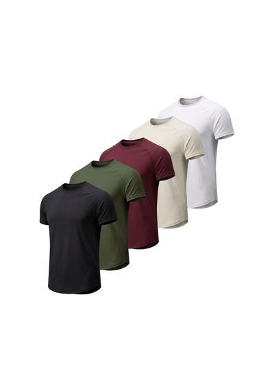 Genius Store 5'li Paket Erkek Spor Tişört Pamuklu Esnek Günlük Kullanıma Uygun Premium Rahat Kalıpt-shirt Siyah-haki-bordo-taş-beyaz