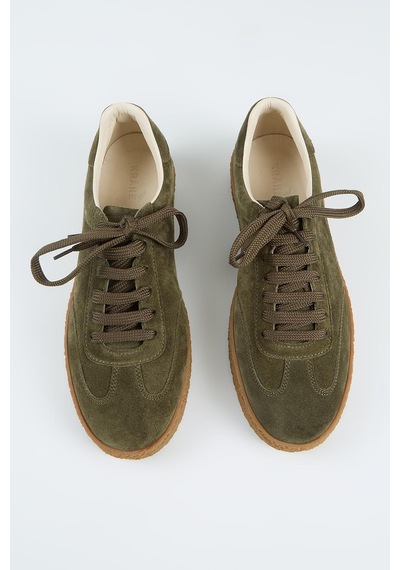 Krahe Palminteri Erkek Hakiki Deri Bağcıklı Haki Sneakers