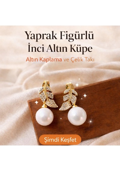 Yaprak Figürlü İnci Küpe Doğadan Gelen Zarafet Gold