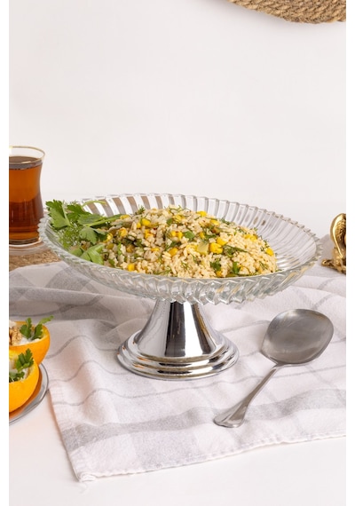Gümüş Ayaklı Elips Cam Sunumluk Kase, Sarma, Dolma, Salata, Meyve, Ve Pasta Sunum Stantı, Çeyizlik Gümüş