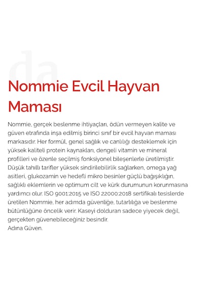 Nommıe Yetişkin Kediler İçin Kuzu Etli Ve Pirinçli Mama Düşük Tahıllı