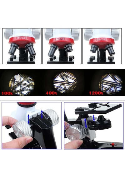 Eğitici Mikroskop Kiti Zoom Led Işıklı 100x 400x 1200x St1200x Çok Renkli