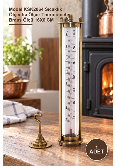1 Adet Pirinç Termometre Model Ksk2064 Sıcaklık Ölçer Isı Ölçer Thermometer Brass Ölçü 16x6 Cm