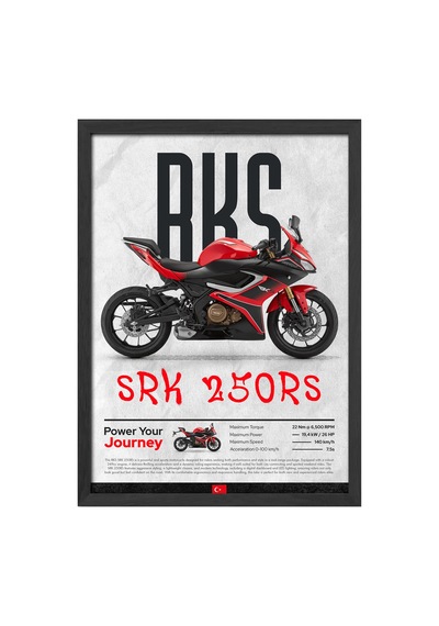 Rks Srk 250 Rs Siyah Ahşap Çerçeveli Poster, Dekoratif Motosiklet Duvar Tablosu