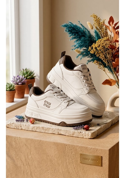Mlu Mlu Kadın Kışlık Sneaker Su Geçirmez Kaydırmaz Ortopedik Yüksek Taban Beyaz Bej