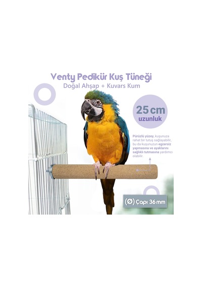 Vixpet Venty Pedikür Papağan Tüneği 25 cm Ø 36 mm Macaw | Kakadu | Jako | Amazon | Alex | Eklektus
