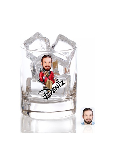 Kişiye Özel Renkli Baskılı Erkek Patron Karikatürlü Viski Bardağı-2 Çok Renkli