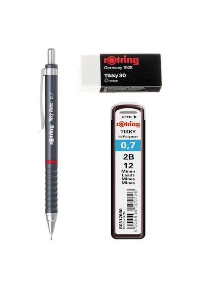 Rotring Okul Seti Tikky Retro 0.7+min Silgi Hediyeli Gri Çok Renkli