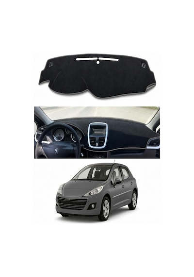 Peugeot - 207 2006-2014 Uyumlu Torpido Koruma Kılıfı - Gri Şeritli
