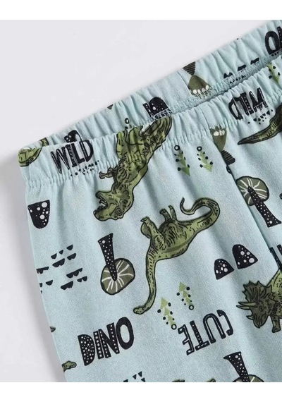 Veraura Lifestyle 4/10 Yaş Dino Baskılı Pamuk Penye Çocuk Pijama Takımı Yeşil