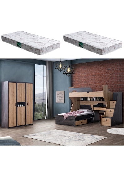 Ranza, Doğa Ranza Karyola Masa 3 Kapaklı Dolap 2 Adet Comfort Yatak 90 X 190 CM