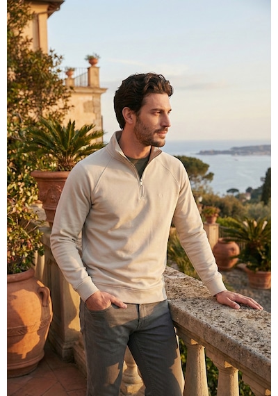 Buratti Pamuklu Relaxed Fit Yarım Fermuarlı Dik Yaka Erkek Sweat 5901232 Taş