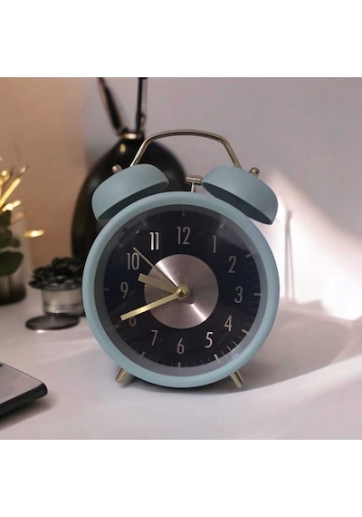 Retro Yüksek Sesli Çift Çanlı Çalar Saat, Büyük Kadranlı, Analog Alarmlı Masa Saati Siyah