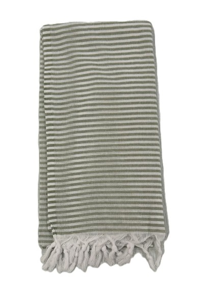 Ağcabay Denizli %100 Pamuklu 100x200cm Boho Stil Yeşil Çizgili Plaj Ve Havuz Peştemali, Şık Plaj Havlusu Açık Bej - Yeşil