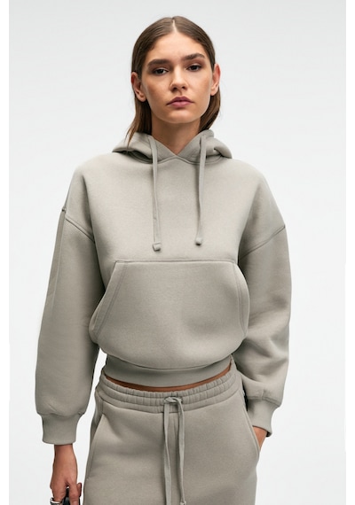 Grimelange Selene Kadın Kapüşonlu Kangru Cepli Regular Fit Açık Gri Sweatshirt Açık Gri