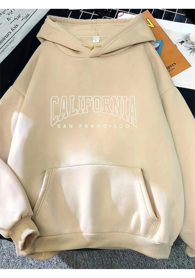 Uyguntarz Unisex San Fransisco Baskılı Oversize Sweatshirt Bej