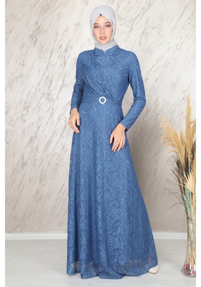 İbrahim Burak Etiler Collection Ahunisa Tanem Abiye İndigo 6525