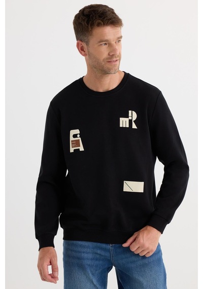 Tudors Erkek Relax Fit Rahat Kesim Pamuklu Lastikli Kol Bisiklet Yaka Baskılı Siyah Sweatshirt-37304 Siyah Tudors Erkek Relax Fit Rahat Kesim Pamuklu Lastikli Kol Bisiklet Yaka Baskılı Siyah Sweatshirt-37304 Siyah