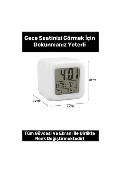Saat Dijital Led Işıklı Alarm Termometre Takvim Masa Gece Lambası Renk Değiştiren Küp Saat Çok Renkli