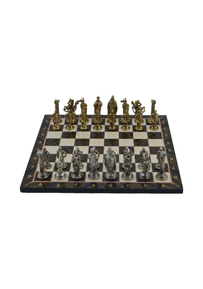 Büyük Boy Metal İngiliz Satranç Takımı Parlak Ve Katlanır Ceviz Desenli Mdf Satranç Tahtası 43x43 Cm.