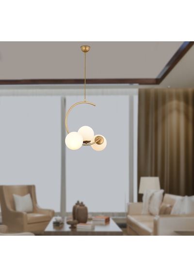 Ladre 3Lü Beyaz Camlı Eskitme Boyalı Modern Sarkıt, Mutfakyatak Odası Salon Avize