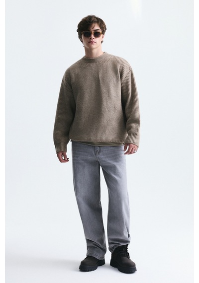 Vamos Oversize Fitilli Triko Kazak Vizon