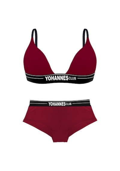 Yohannes Club, Kadın Pamuklu İç Çamaşırı Takımı, Renk Seçenekli, Üçgen Sütyen-kemerli Boyshort-boxer Külot Bordo