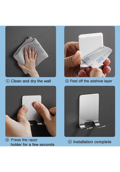 Paslanmaz Çelik Metal Banyo Jilet Ve Traş Bıçağı Tutucu, Kendinden Yapışkanlı, Çift Askılı, Delme Gerektirmez, Su Geçirmez, Nemli Ortama Dayanıklı, Fayans, Mermer, Cam, Ahşap Uyumlu