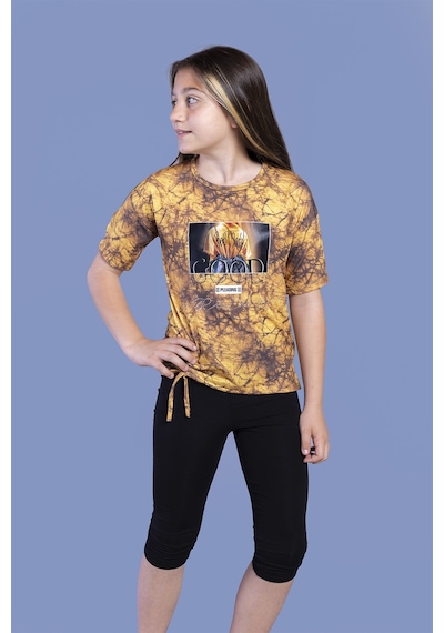 Toontoy Kids Toontoy Kız Çocuk Batik Desenli Baskılı Taytlı Takım Sarı
