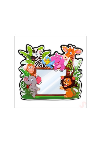 Safari Sevimli Hayvanlar Aynalı Duvar Stickerı, 33cm X 30cm
