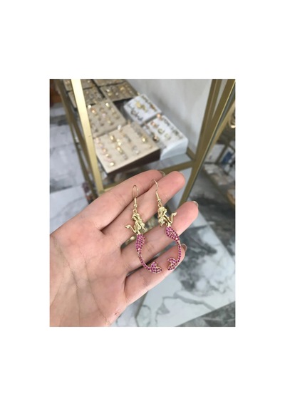 Mor Taşlı Deniz Kızı Küpe