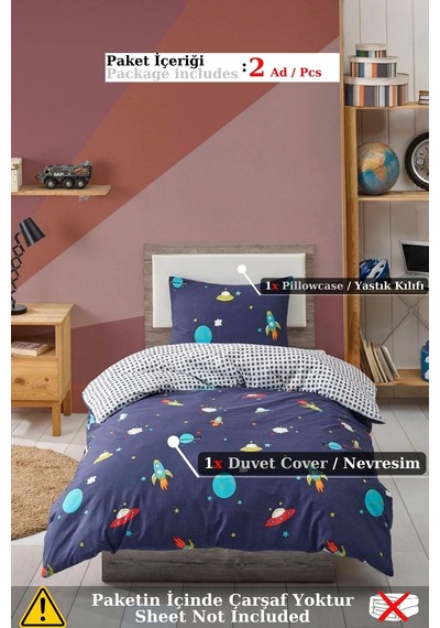 Eponj Home Junior Nevresim Seti Tek Kişilik Uzay Lacivert Lacivert
