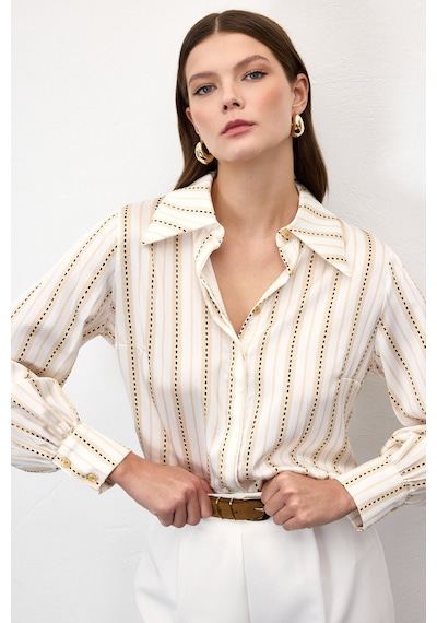 Sateen Çizgili Gömlek - Sarı-136946 sarı