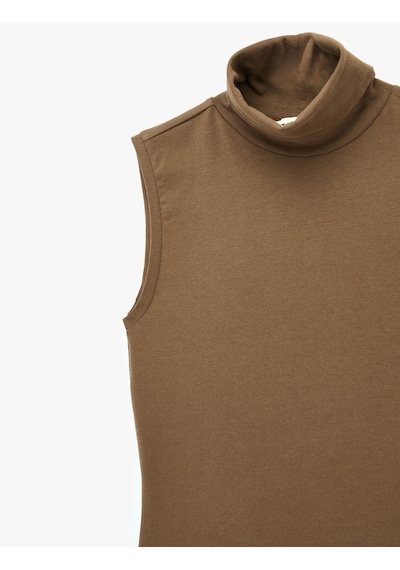 Koton Pamuklu Slim Fit Dik Yaka Kolsuz Bluz Kahverengi 6sak10046pk Kahve