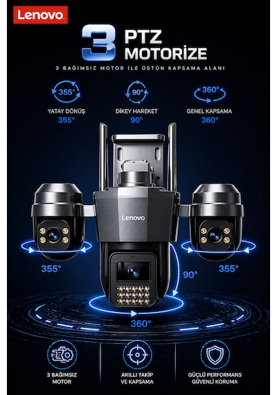 3 Motorize Kameralı 15mp Wifi Aov Sürekli Kayıt Özellikli Ultra Renkli Gece Görüşlü Güvenlik Kamerası