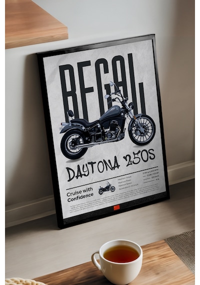 Regal Daytona 250s Siyah Ahşap Çerçeveli Poster, Dekoratif Motosiklet Duvar Tablosu