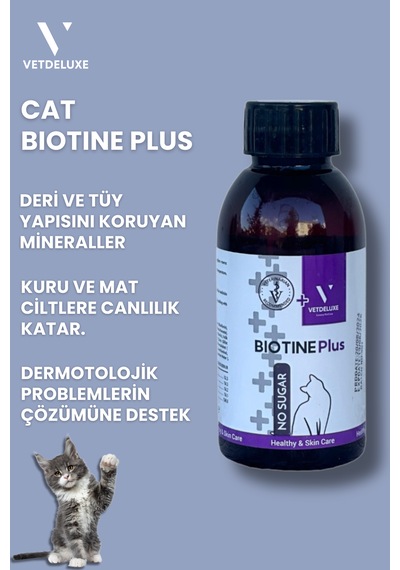Vetdeluxe Biotine Kedi Tüy Dökülmesi Engelleyen Deri ve Tüy Sağlığı Damlası 100 ML