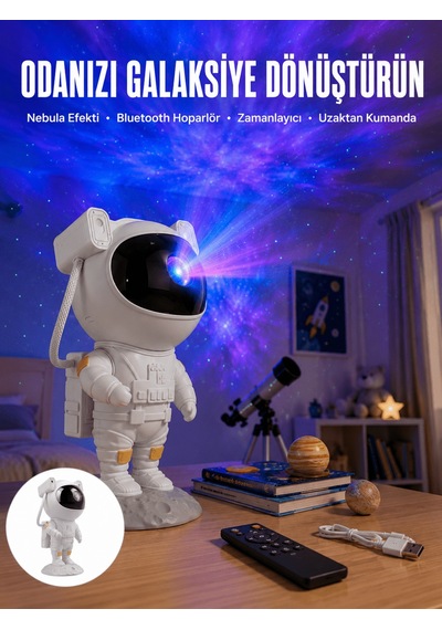 Astronot Bluetooth Hoparlör Gökyüzü Projektör Gece Lambası - 5000
