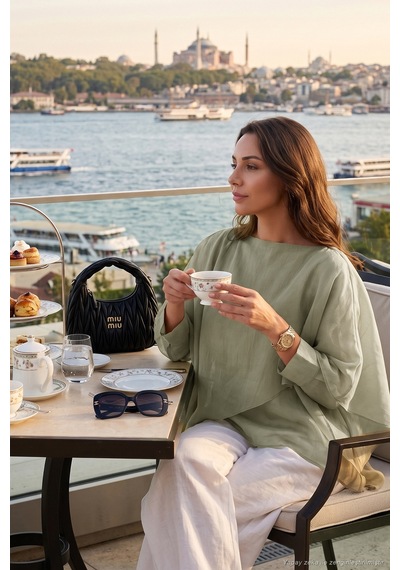 Lela Kayık Yaka Salaş Dökümlü Gömlek Kadın Gömlek 6835026 Çağla