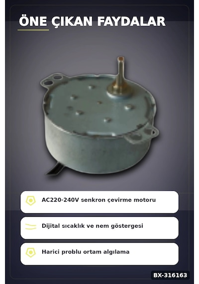 Kuluçka Motoru 50 Tyz 10/12 Rpm Viyol Çevirici Ve Problu Dijital Nem Sıcaklık Ölçer Seti Bx-316163