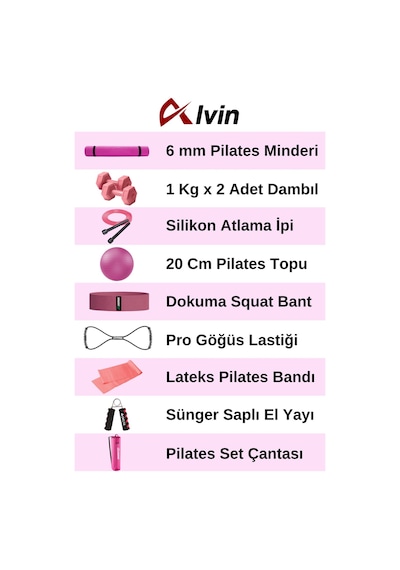 9 Parçalı Pilates Ve Fitness Seti Pilates Minderi, Dambıl, Squat Band Ve Daha Fazlası - Pembe