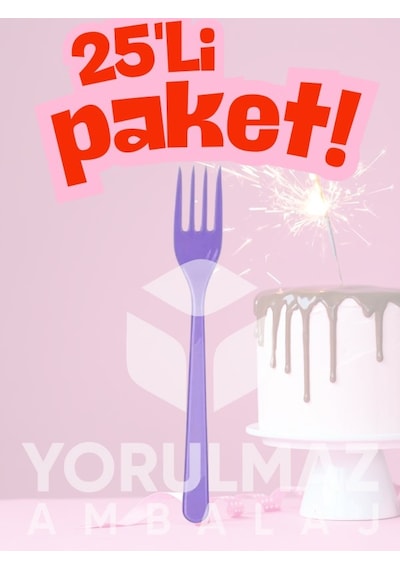 Happy Party Lila Plastik Çatal 25 Li Partiler Ve Özel Günler İçin Tek Kullanımlık Açık Mavi