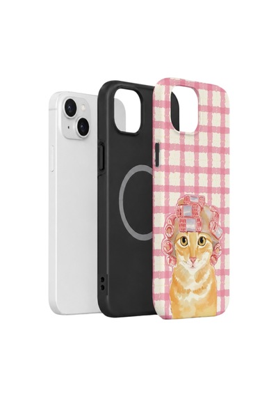 Apple iPhone Uyumlu 13 Vorian Çift Katmanlı Magsafe Kılıf Pink Picnic Cat