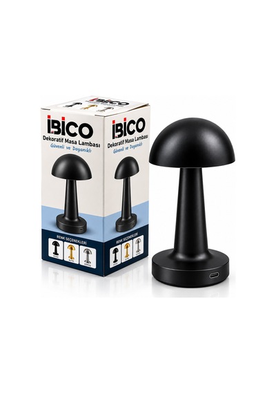 Siyah - Oval Dekoratif Masa Lambası Mantar Dokunmatik Usb - Type-c Şarjlı 3 Fonksiyon Renkli İ10-028 5671 Hemen Belirtilmemiş