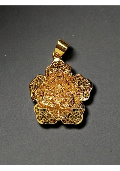 22 Ayar Altın Kaplama Dantel Desenli Küçük Boy Çiçek Kolye Ucu Gold