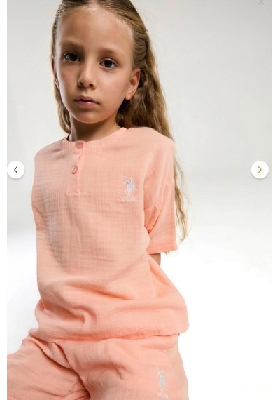 Aykidsclup U.s. Polo Assn Kız Çocuk Şort Takım 2093- Somon